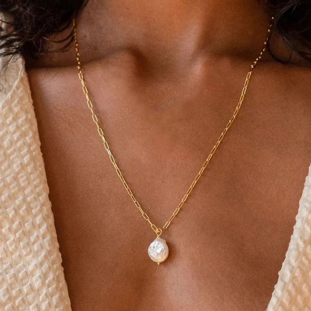 Link Chain Pearl Necklace - Vitalise