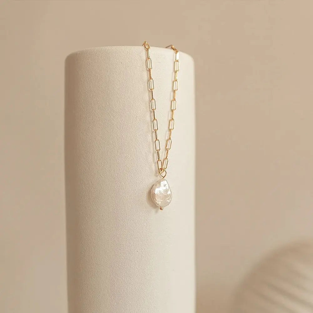 Link Chain Pearl Necklace - Vitalise